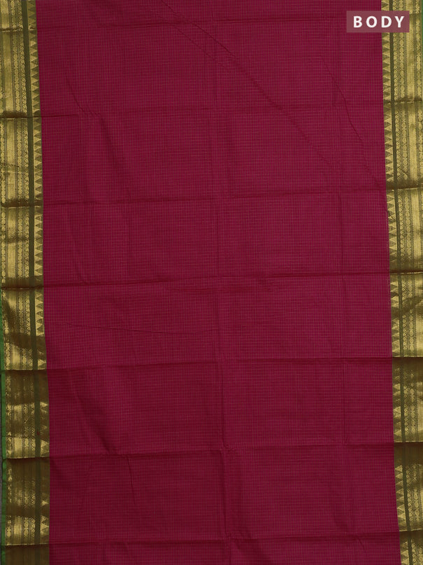 Chettinad cotton saree pink and green with allover checked pattern and zari woven border