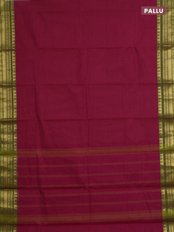 Chettinad cotton saree pink and green with allover checked pattern and zari woven border