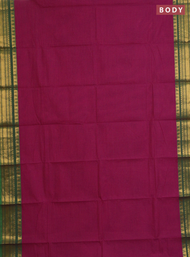 Chettinad cotton saree magenta pink and green with allover checked pattern and zari woven border