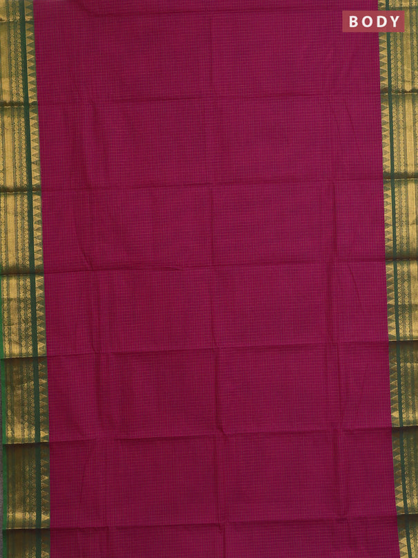 Chettinad cotton saree magenta pink and green with allover checked pattern and zari woven border