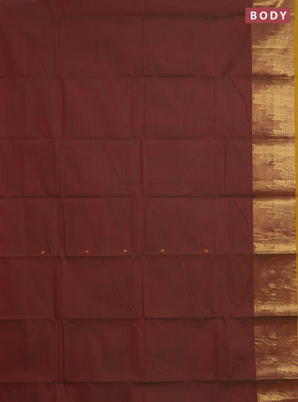 Chettinad cotton saree manthulir green and mustard yellow with thread woven buttas and long temple design zari woven border