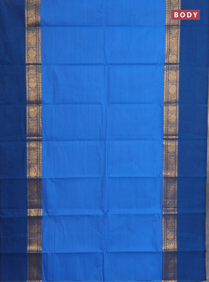 Chettinad cotton saree blue and peacock blue with plain body and zari woven simple border