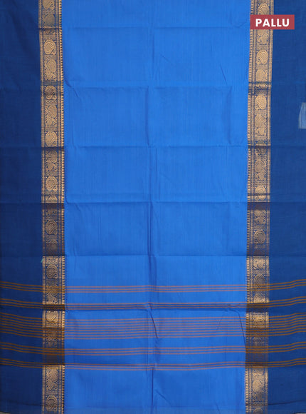 Chettinad cotton saree blue and peacock blue with plain body and zari woven simple border