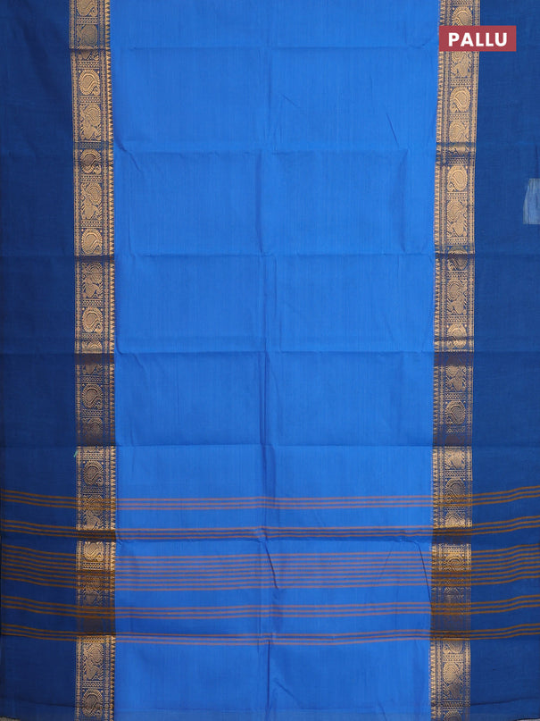 Chettinad cotton saree blue and peacock blue with plain body and zari woven simple border