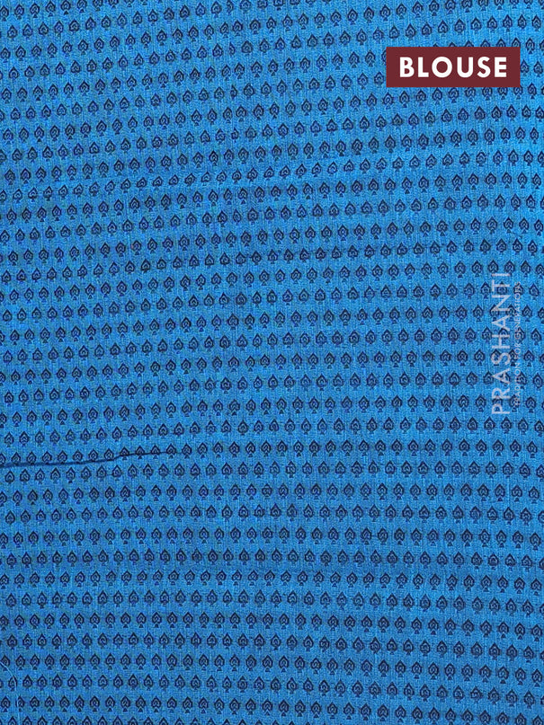 Chettinad cotton saree blue and peacock blue with plain body and zari woven simple border