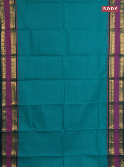 Chettinad cotton saree teal green and magenta pink with plain body and rettapet zari woven border