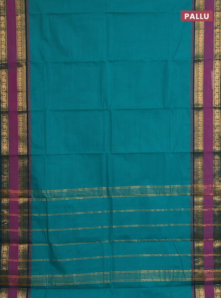 Chettinad cotton saree teal green and magenta pink with plain body and rettapet zari woven border
