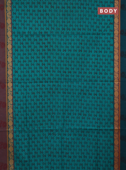 Chettinad cotton saree teal green shade with allover butta prints and ganga jamuna border