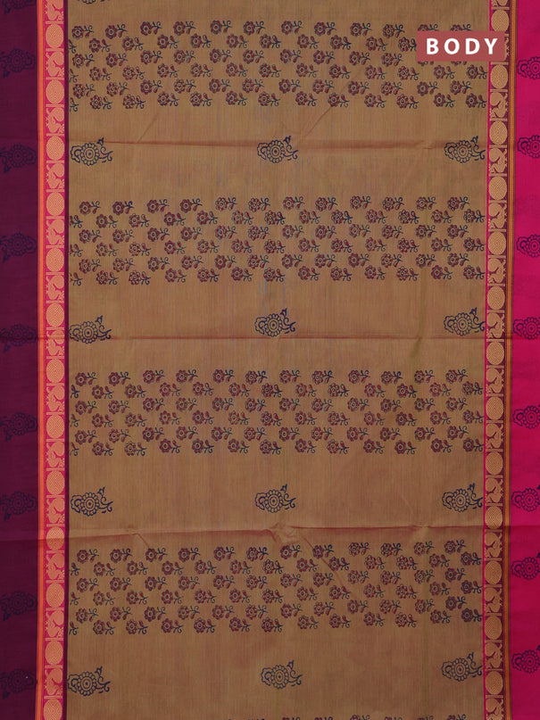 Chettinad cotton saree dual shade of green with allover block prints and ganga jamuna border