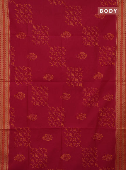 Chettinad cotton saree pink shade and mustard yellow with allover butta prints and thread woven border