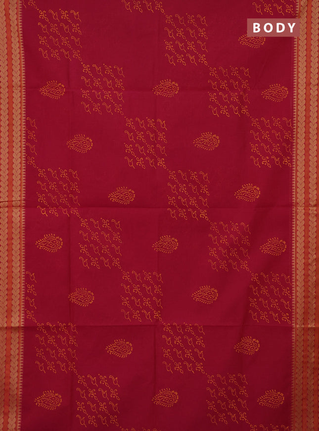 Chettinad cotton saree pink shade and mustard yellow with allover butta prints and thread woven border