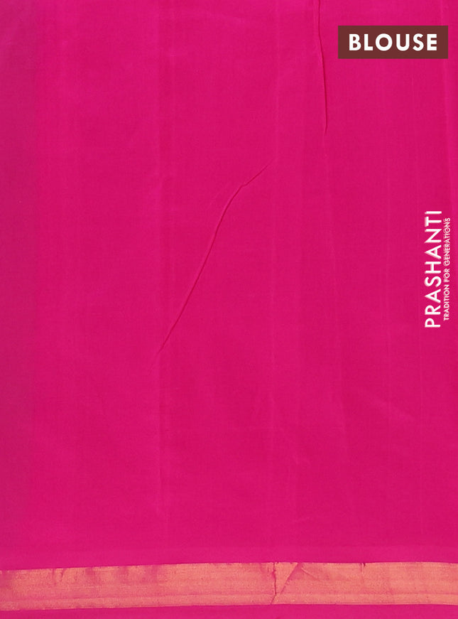 Semi silk cotton saree parrot green and pink with zari woven buttas and zari woven border