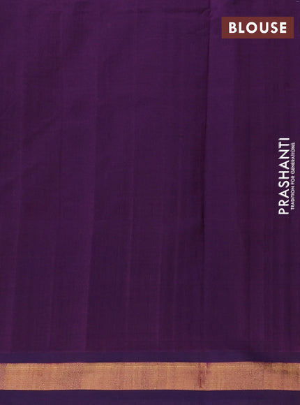 Semi silk cotton saree deep purple and light green with zari woven buttas and zari woven border