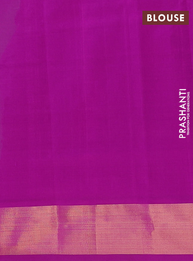 Semi silk cotton saree green and purple with zari woven buttas and zari woven border