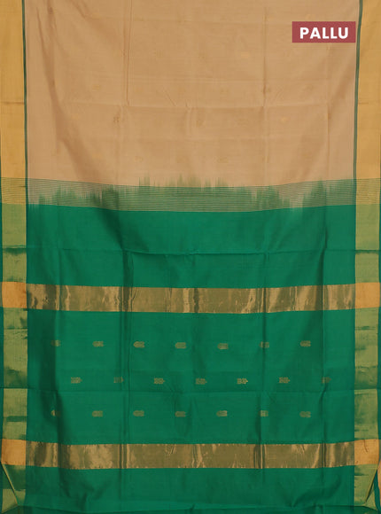 Semi silk cotton saree sandal and green with zari woven buttas and zari woven border