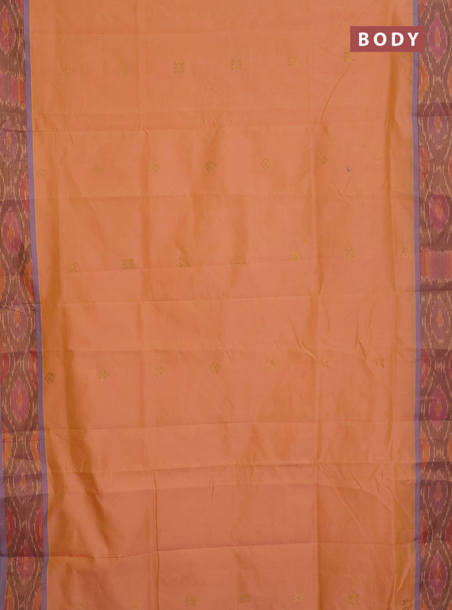 Semi silk cotton saree dual shade of pale oarnge and grey with zari woven buttas and zari woven ikat style border