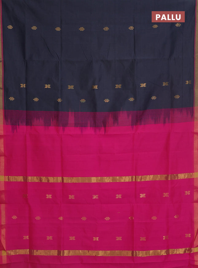 Semi silk cotton saree dark grey and pink with zari woven buttas and zari woven border