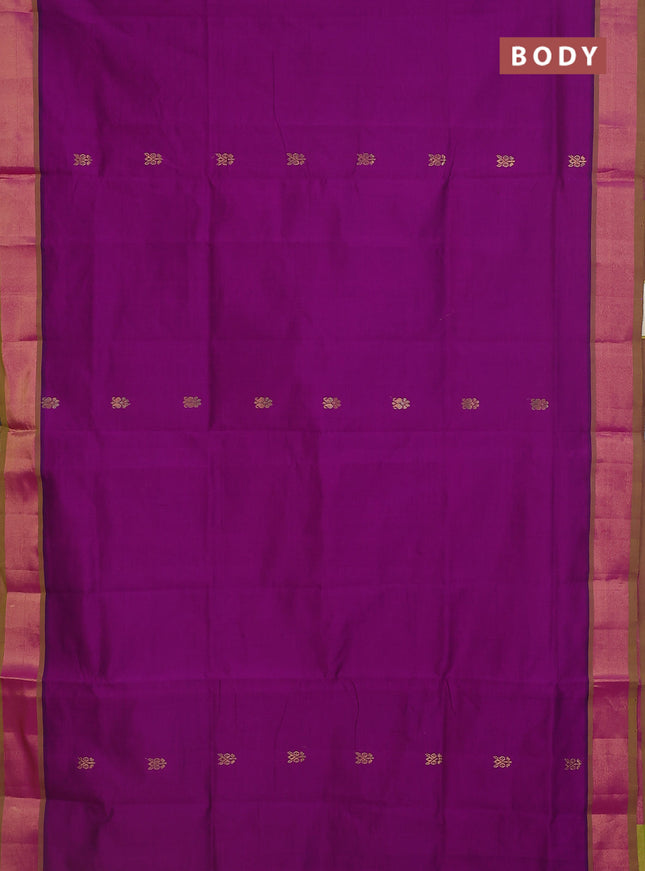 Semi silk cotton saree purple and light green with zari woven buttas and zari woven border