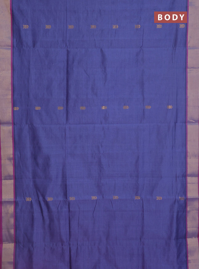 Semi silk cotton saree bluish grey and pink with zari woven buttas and zari woven border