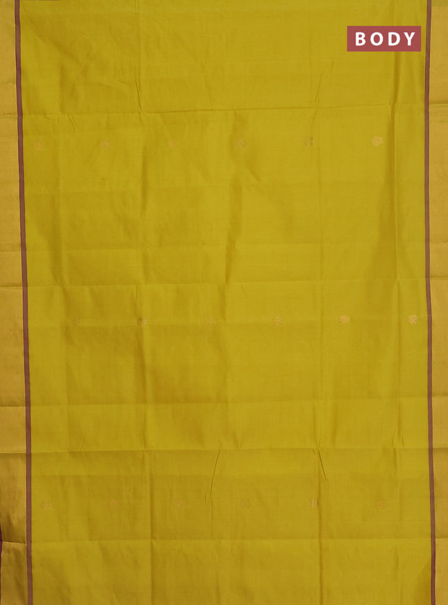 Semi silk cotton saree lime yellow and purple with zari woven buttas and zari woven border