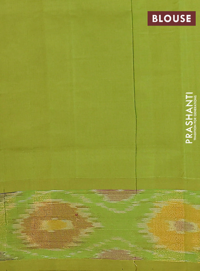 Semi silk cotton saree candy pink and light green with zari woven floral buttas and zari woven ikat style border