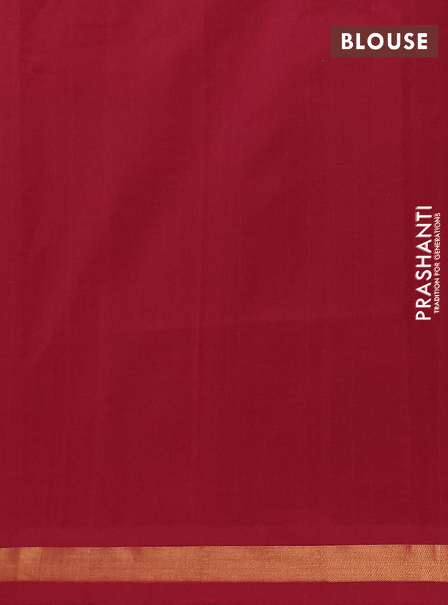 Semi silk cotton saree mango yellow and maroon with zari woven buttas and zari woven border