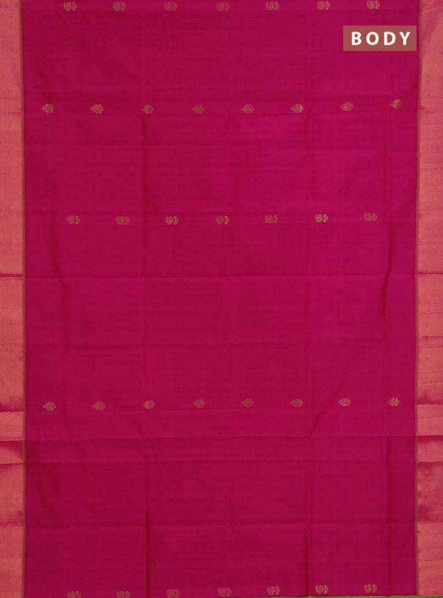 Semi silk cotton saree pink and light green with zari woven buttas and zari woven border