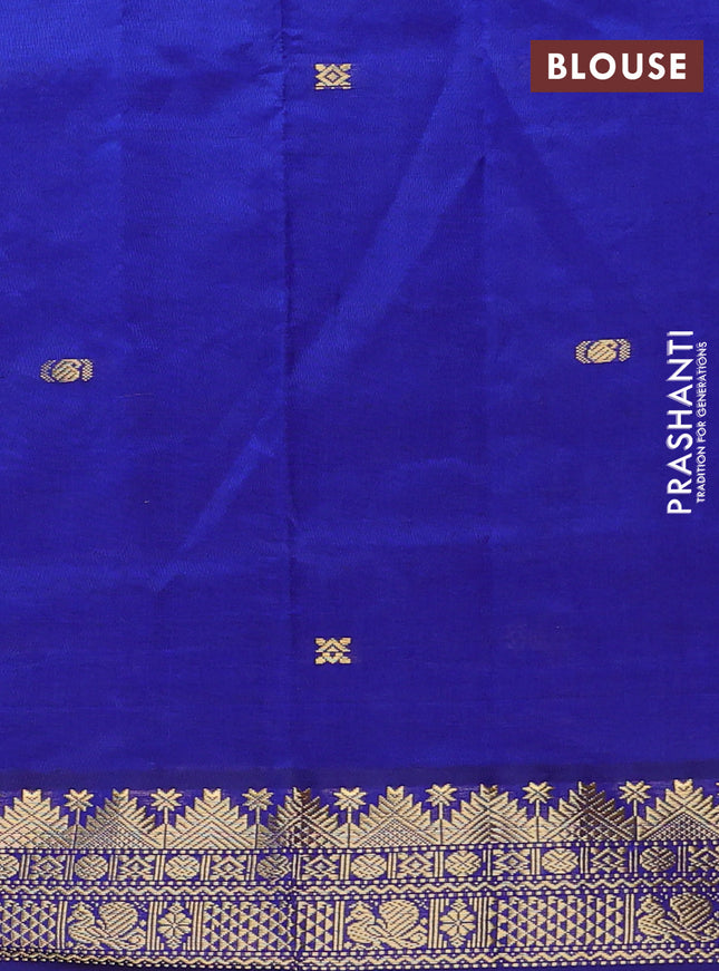 Semi silk cotton saree sandal and blue with zari woven buttas and zari woven border