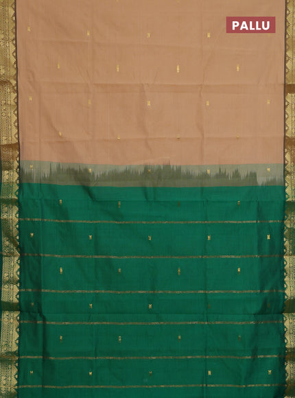 Semi silk cotton saree sandal and green with zari woven buttas and zari woven border