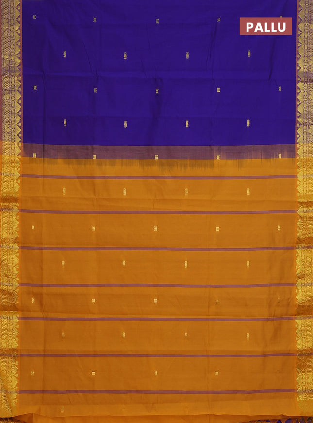 Semi silk cotton saree blue and mango yellow with zari woven buttas and zari woven border