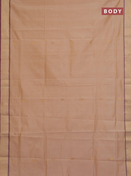 Semi silk cotton saree sandal and maroon with zari woven buttas and zari woven border