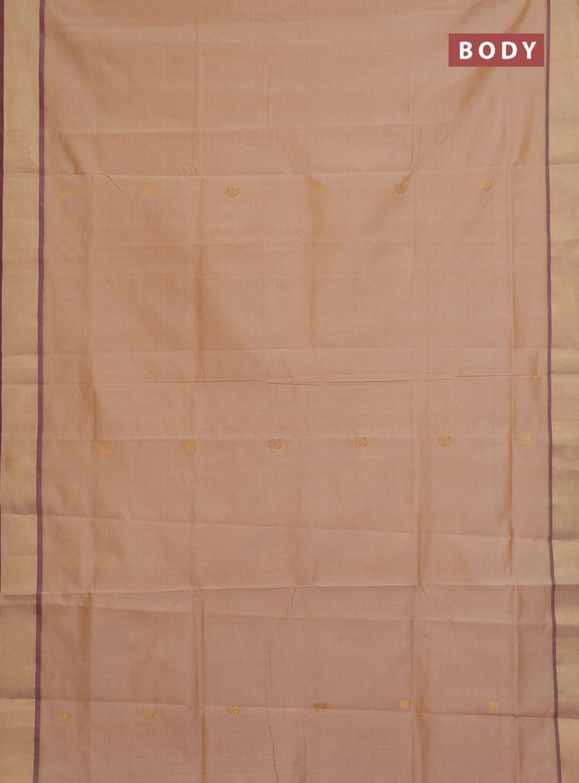 Semi silk cotton saree sandal and maroon with zari woven buttas and zari woven border