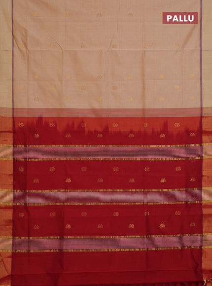 Semi silk cotton saree sandal and maroon with zari woven buttas and zari woven border