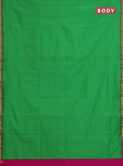 Semi silk cotton saree parrot green and pink and zari woven buttas and zari woven border