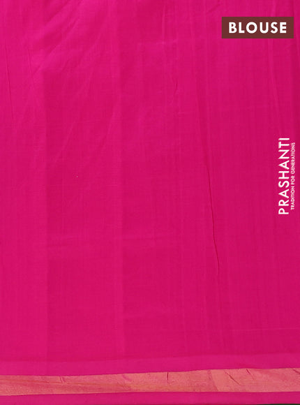 Semi silk cotton saree parrot green and pink and zari woven buttas and zari woven border