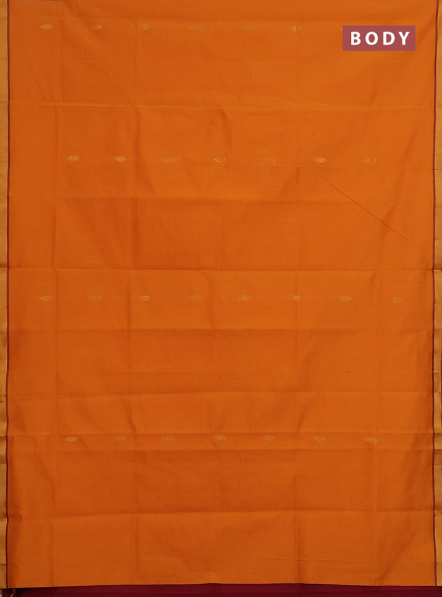 Semi silk cotton saree orange and maroon and zari woven buttas and zari woven border