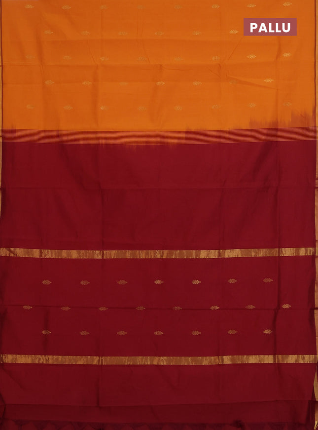 Semi silk cotton saree orange and maroon and zari woven buttas and zari woven border