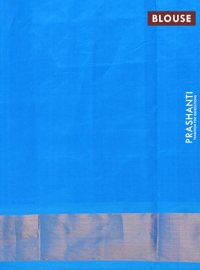 Semi silk cotton saree deep violet and cs blue and zari woven buttas and zari woven border