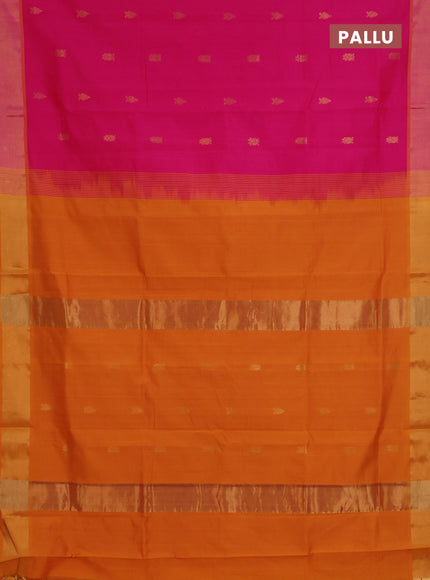 Semi silk cotton saree pink and orange and zari woven buttas and zari woven border