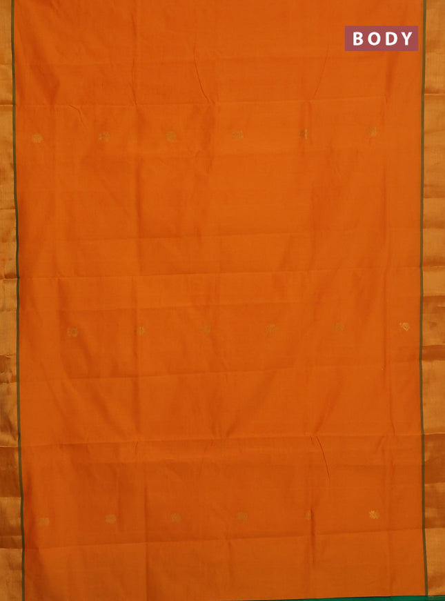 Semi silk cotton saree mango yellow and green with zari woven buttas and zari woven border