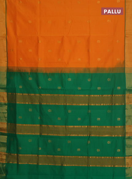 Semi silk cotton saree mango yellow and green with zari woven buttas and zari woven border