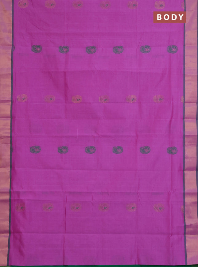 Semi silk cotton saree lavender and green with thread & zari woven paisley buttas and zari woven border
