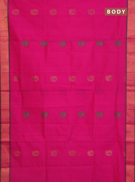 Semi silk cotton saree pink and green with thread & zari woven paisley buttas and zari woven border