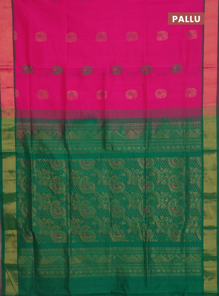 Semi silk cotton saree pink and green with thread & zari woven paisley buttas and zari woven border