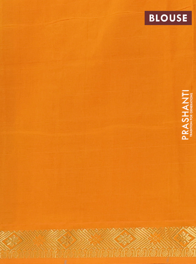 Semi silk cotton saree maroon and mango yellow with zari woven buttas and zari woven border