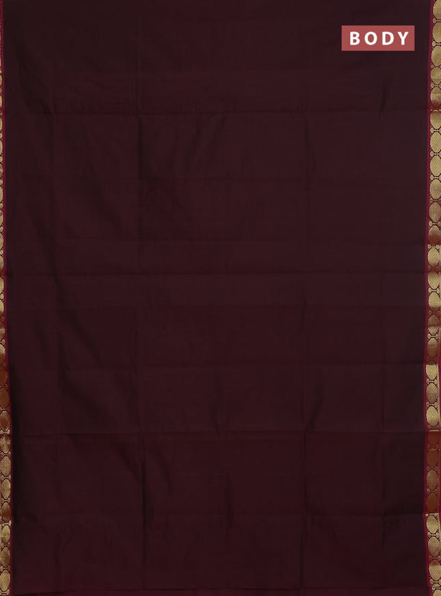 Semi silk cotton saree deep maroon and pink with plain body and rudhraksha zari woven border