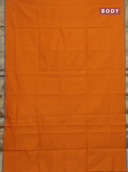 Semi silk cotton saree mango yellow and cs blue with plain body and zari woven border