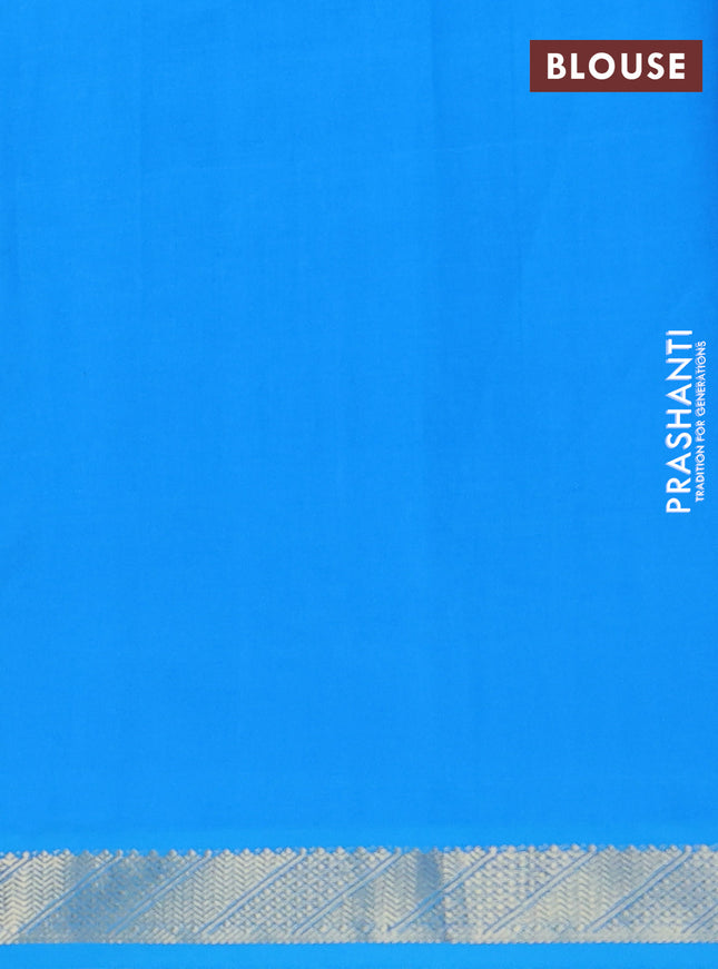 Semi silk cotton saree mango yellow and cs blue with plain body and zari woven border