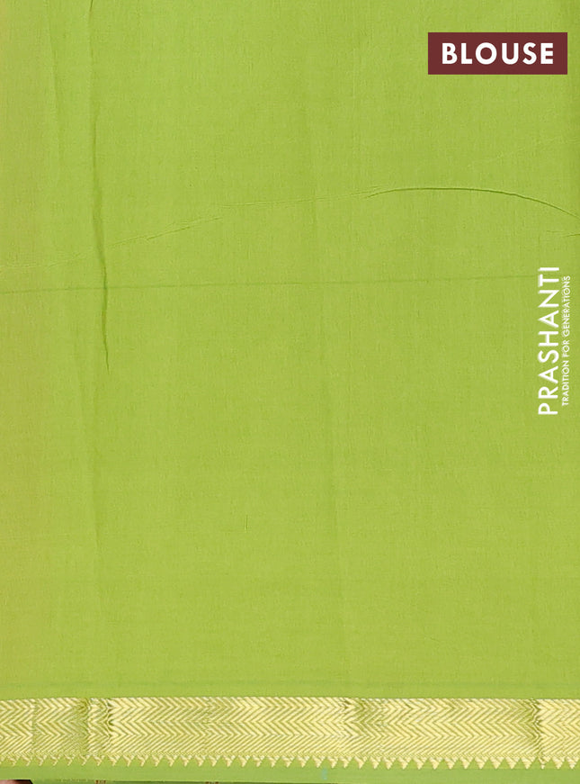 Semi silk cotton saree red and light green with plain body and zari woven border