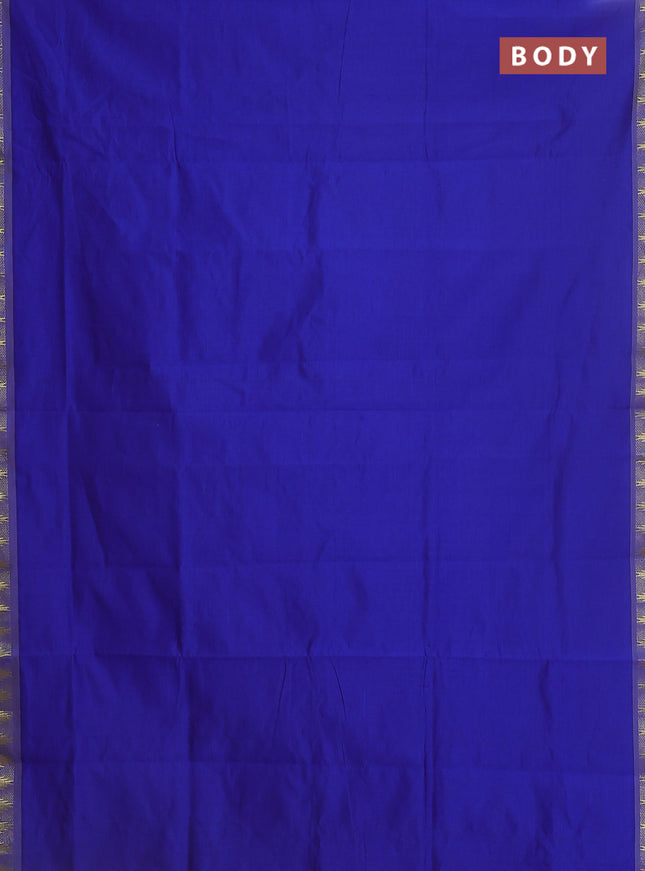 Semi silk cotton saree blue and light green with plain body and zari woven border